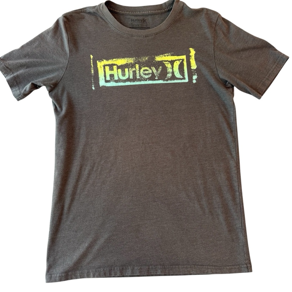 Hurley Youth X-Large Short Sleeve T-Shirt - Gray with Green/Yellow Logo